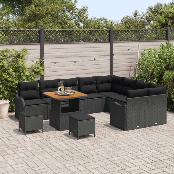 vidaXL Garden Sofa Set with Cushion with Storage 12 pcs Black