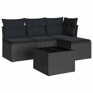 vidaXL 5 Piece Garden Sofa Set with Cushions Black Poly Rattan