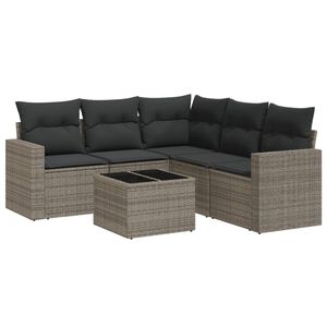 vidaXL 6 Piece Garden Sofa Set with Cushions Grey Poly Rattan