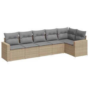 vidaXL 6 Piece Garden Sofa Set with Cushions Beige Poly Rattan