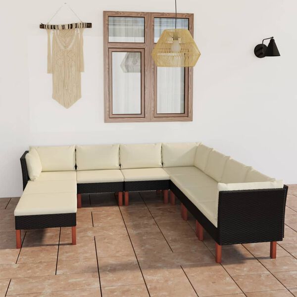 vidaXL 9 Piece Garden Lounge Set with Cushions Poly Rattan Black