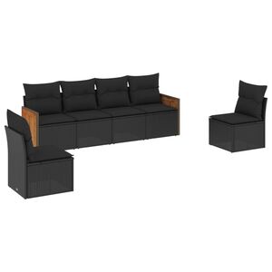 vidaXL 6 Piece Garden Sofa Set with Cushions Black Poly Rattan