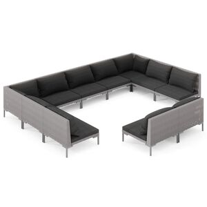 vidaXL 11 Piece Garden Lounge Set with Cushions Poly Rattan Dark Grey