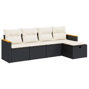 vidaXL 5 Piece Garden Sofa Set with Cushions Black Poly Rattan
