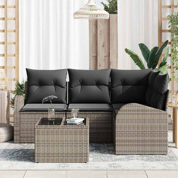 vidaXL Garden Sofa Set with Cushion 5 pcs Grey Poly Rattan