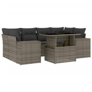 vidaXL 7 Piece Garden Sofa Set with Cushions Grey Poly Rattan