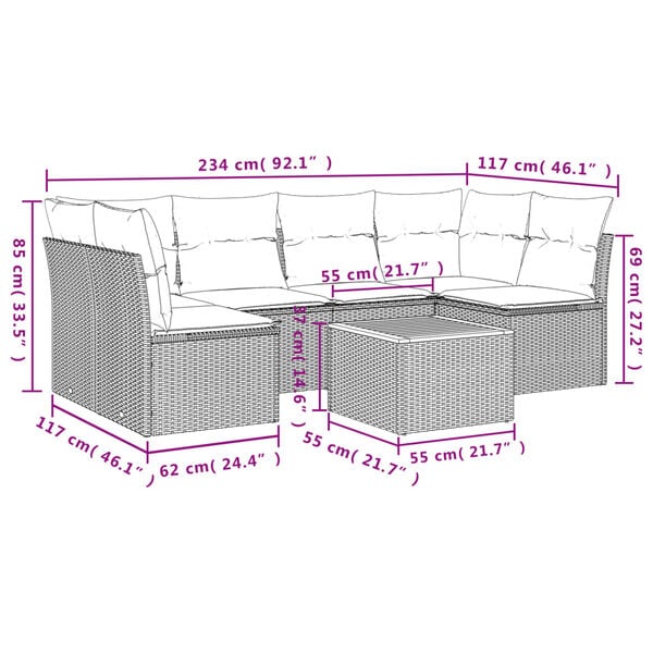 vidaXL 7 Piece Garden Sofa Set with Cushions Grey Poly Rattan