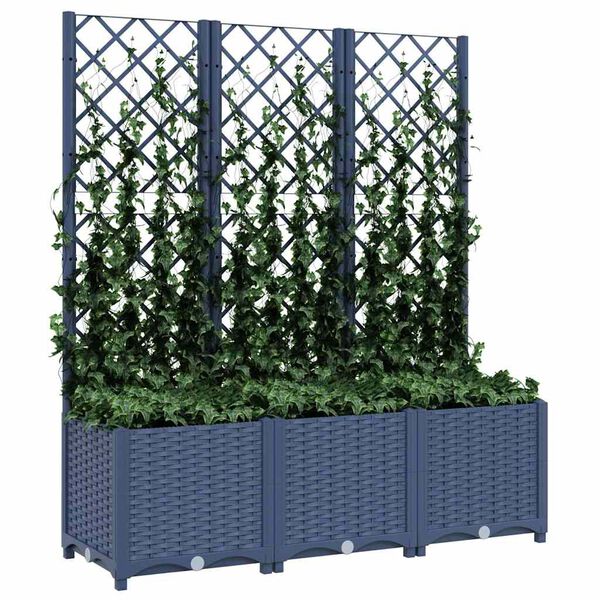vidaXL Garden Planter with Trellis Blue Grey 120x40x136 cm PP