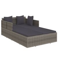 vidaXL Sunbed with Cushions Grey 182x118x63 cm Poly Rattan
