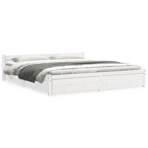 vidaXL Bed Frame without Mattress White Solid Wood 180x200 cm Super King