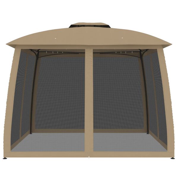 vidaXL Gazebo with Double Roof and Mesh Walls Taupe 2.93x2.93 m Steel