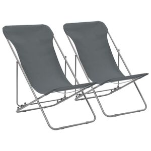 vidaXL Folding Chairs 2 pcs Steel and Oxford Fabric Grey