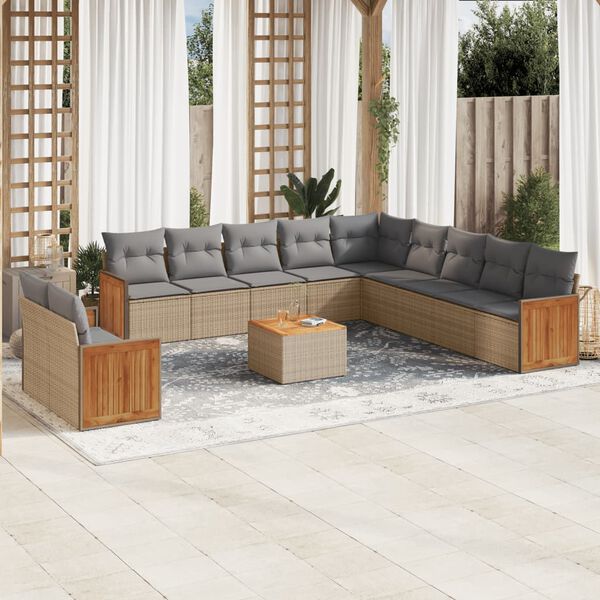 vidaXL 12 Piece Garden Sofa Set with Cushions Beige Poly Rattan