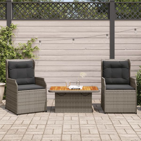 vidaXL 3 Piece Garden Lounge Set with Cushions Grey Poly Rattan