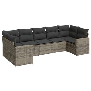vidaXL 7 Piece Garden Sofa Set with Cushions Grey Poly Rattan