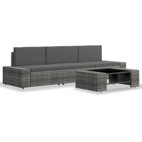 vidaXL 4 Piece Garden Lounge Set Poly Rattan Grey