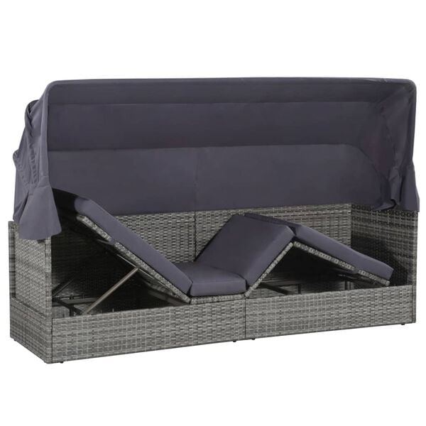 vidaXL Garden Bed with Canopy Grey 205x62 cm Poly Rattan