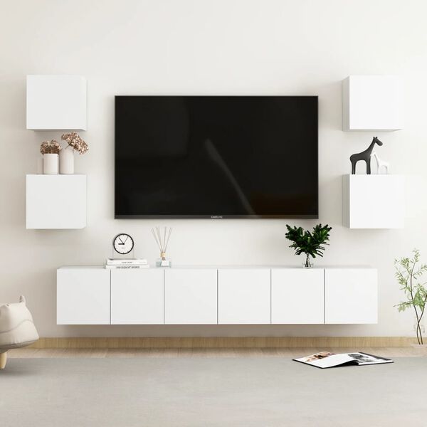 vidaXL 7 Piece TV Cabinet Set White Engineered Wood