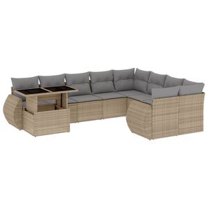 vidaXL 10 Piece Garden Sofa Set with Cushions Beige Poly Rattan
