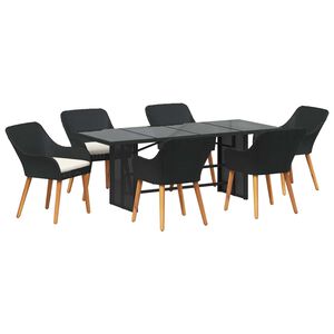 vidaXL Garden Dining Set with Cushion 7 pcs Black Poly Rattan
