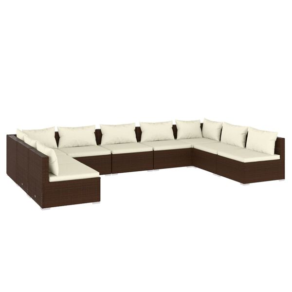 vidaXL 9 Piece Garden Lounge Set with Cushions Poly Rattan Brown