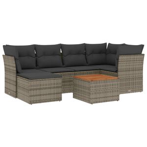vidaXL 7 Piece Garden Sofa Set with Cushions Grey Poly Rattan