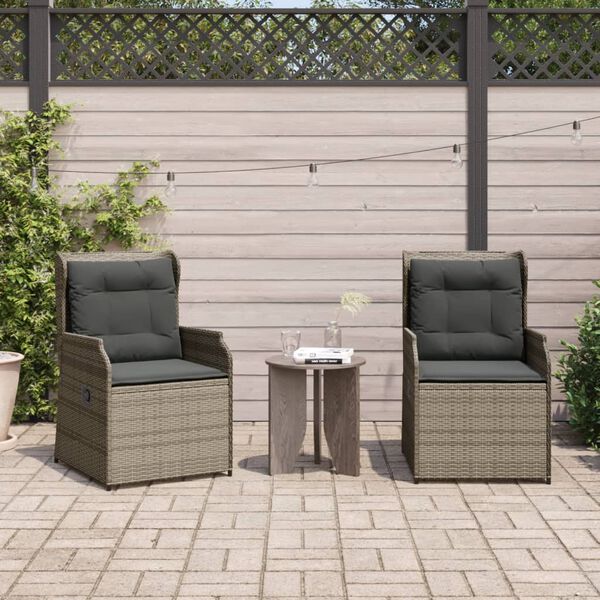 vidaXL Reclining Garden Chairs 2 pcs with Cushions Grey Poly Rattan