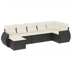 vidaXL 7 Piece Garden Sofa Set with Cushions Black Poly Rattan