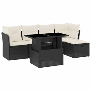 vidaXL 6 Piece Garden Sofa Set with Cushions Black Poly Rattan