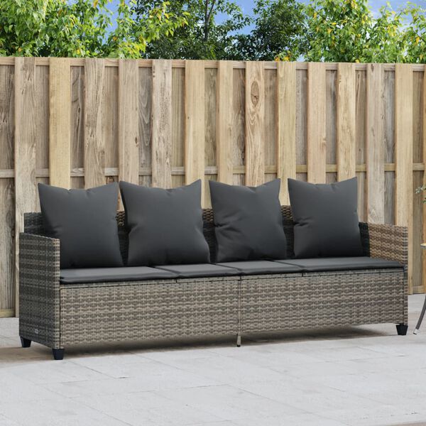 vidaXL Sun Lounger with Cushions Grey Poly Rattan
