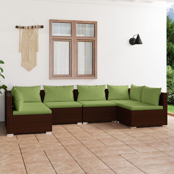 vidaXL 6 Piece Garden Lounge Set with Cushions Poly Rattan Brown