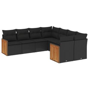 vidaXL 8 Piece Garden Sofa Set with Cushions Black Poly Rattan