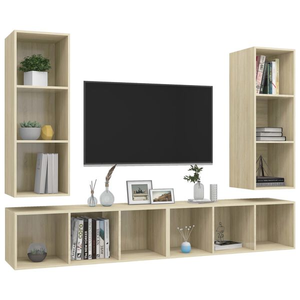 vidaXL Wall-mounted TV Cabinets 4 pcs Sonoma Oak Engineered Wood