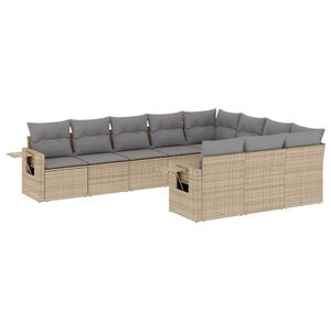 vidaXL 10 Piece Garden Sofa Set with Cushions Beige Poly Rattan