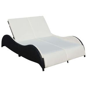 vidaXL Double Sun Lounger with Cushion Poly Rattan Black