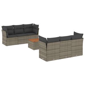 vidaXL 7 Piece Garden Sofa Set with Cushions Grey Poly Rattan