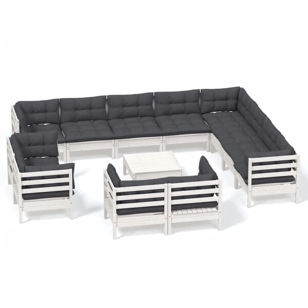 vidaXL 13 Piece Garden Lounge Set with Cushions White Solid Pinewood