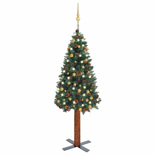 vidaXL Slim Pre-lit Christmas Tree with Ball Set Green 150 cm