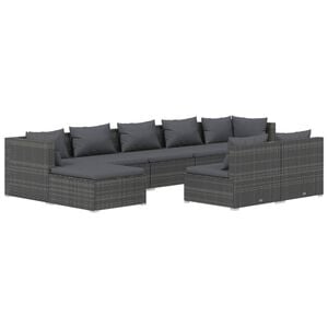 vidaXL 9 Piece Garden Lounge Set with Cushions Grey Poly Rattan