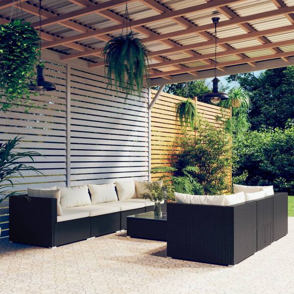 vidaXL 8 Piece Garden Lounge Set with Cushions Poly Rattan Black