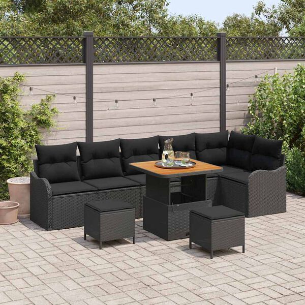 vidaXL Garden Sofa Set with Cushion with Storage 9 pcs Black