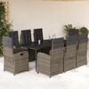 vidaXL 9 Piece Garden Dining Set with Cushions Grey Poly Rattan