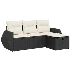 vidaXL 4 Piece Garden Sofa Set with Cushions Black Poly Rattan