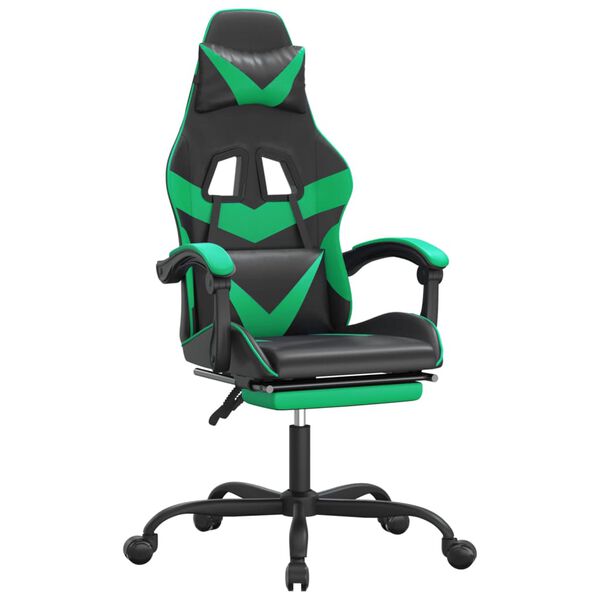 vidaXL Gaming Chair with Footrest Black and Green Faux Leather