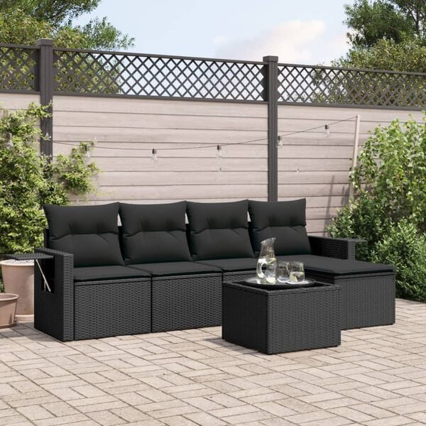 vidaXL 6 Piece Garden Sofa Set with Cushions Black Poly Rattan