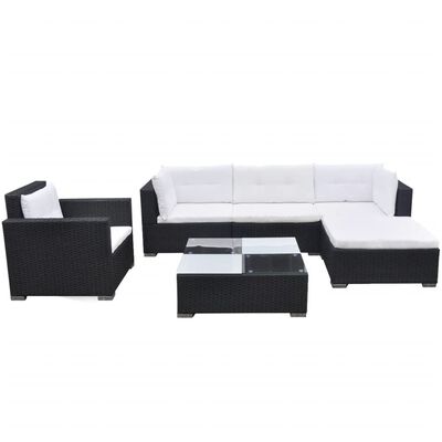 6 Piece Garden Lounge Set with Cushions Poly Rattan Black 