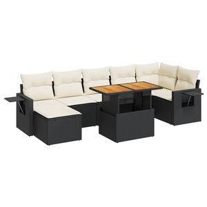 vidaXL 8 Piece Garden Sofa Set with Cushions Black Poly Rattan