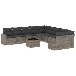 vidaXL 11 Piece Garden Sofa Set with Cushions Grey Poly Rattan