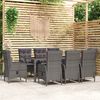 vidaXL 9 Piece Garden Dining Set Poly Rattan Grey