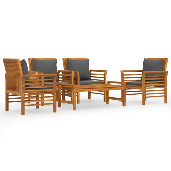 vidaXL 5 Piece Garden Lounge Set with Cushions Solid Wood Acacia
